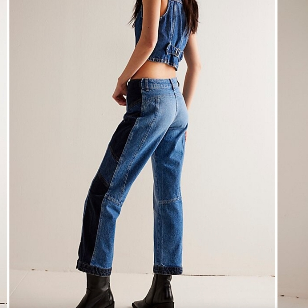 Free People We The Free Moonlit Moto Slim Bootcut Jeans Darkside NWT - Picture 6 of 14